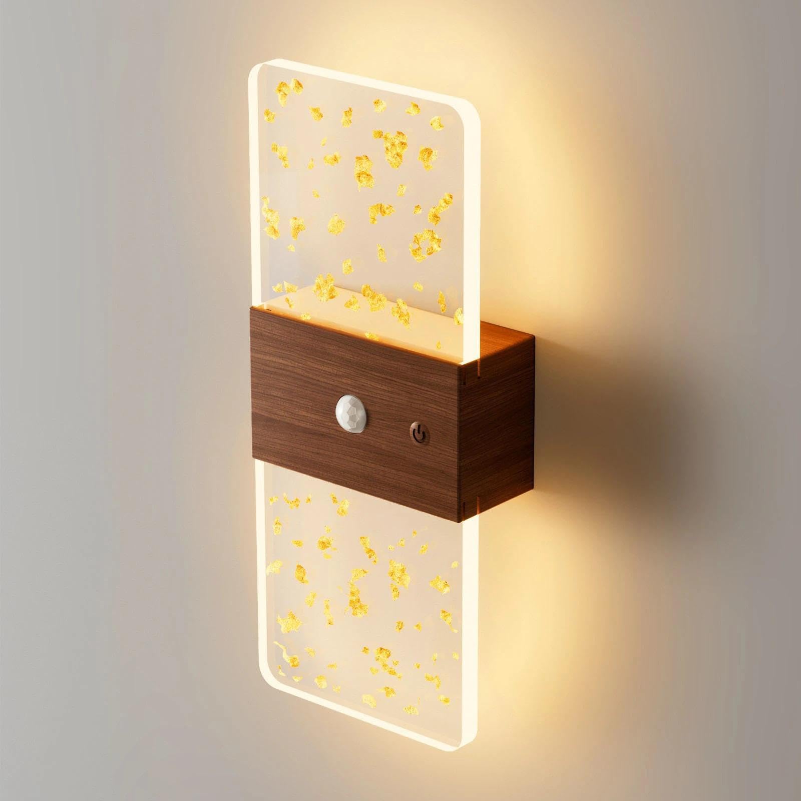 Motion Sensor Night Light, Rechargeable Wall Lights (Walnut,Rectangle)