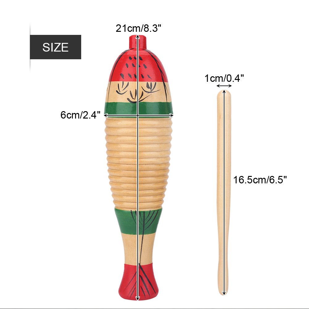 Wooden Guiro Wood Percussion Musical Instrument Colorful Fish-shaped Guiro Gifts with Rhythm Stick - Image 2