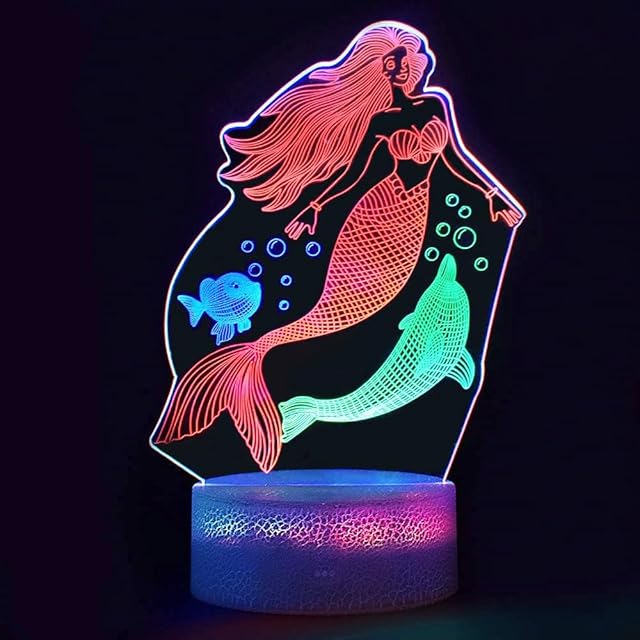 Night Light, LETOUR 3D Illusion Lamp, 3D Mermaid Lamp Bedside Table Lamp 7 Colour Changing Touch Table Lamp Decoration for Kids Women Girls Kids Toys Gifts (Mermaid)
