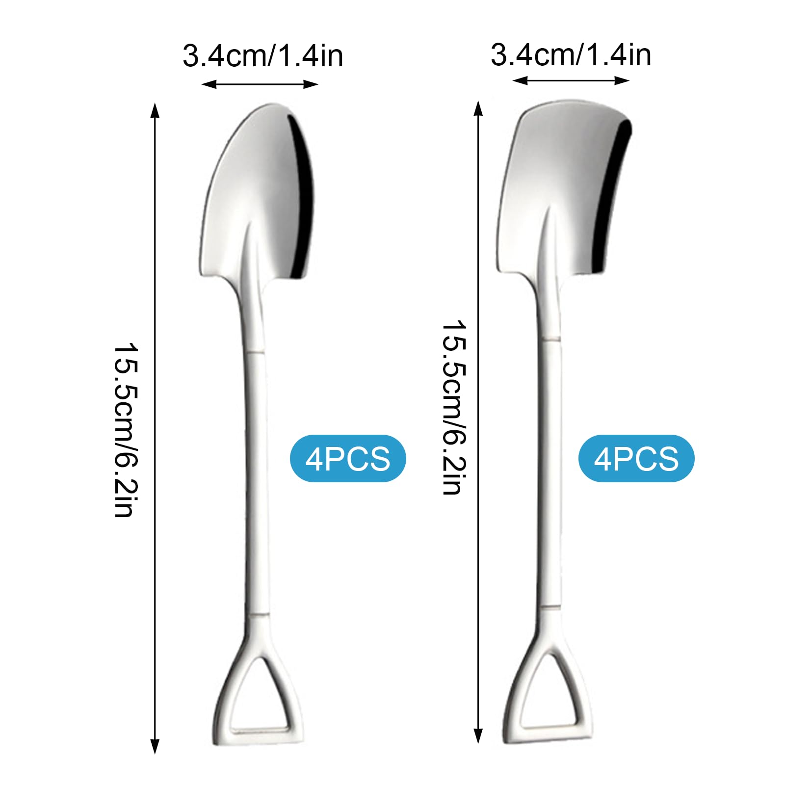 8 pcs Shovel Spoons, Mini Shovel Spoons Set, Dessert Spoon Set, Stainless Steel Ice Cream Spoons, Espresso Spoons, Reusable Afternoon Teaspoon for Home,Kitchen or Restaurant(sharp scoops+flat scoops)