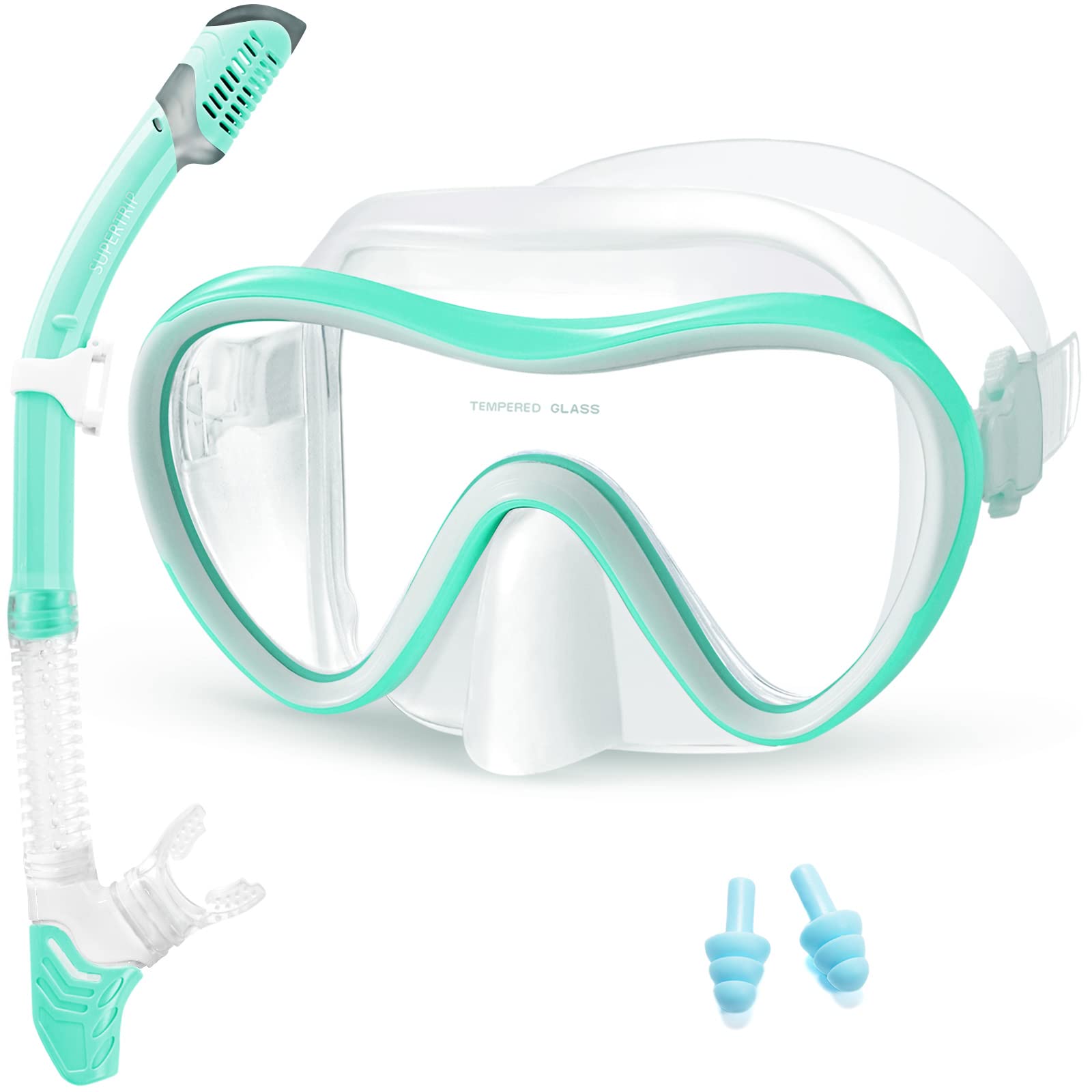Supertrip 2024 Snorkeling Gear for Adults, Anti-Fog Snorkel Set, Tempered Glass Snorkel Mask Adult, Anti-Leak Snorkel Snorkeling Gear, Scuba Diving Mask and Snorkel for Women Men Youth