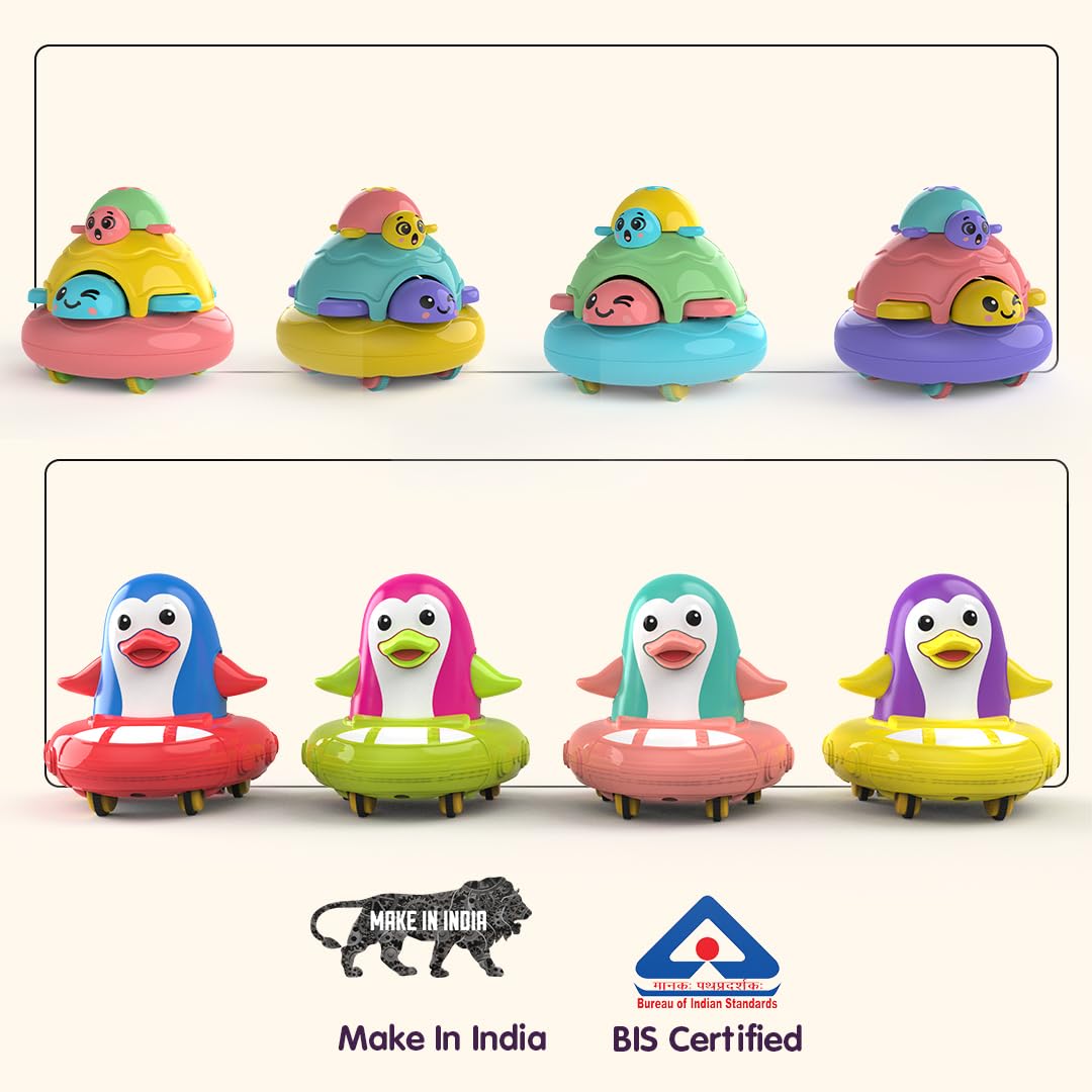 innovitoy Friction Powered Toy Pack of 3 for Kids with Topsy Turtle, Penguin & Carnival Car Characters with Whistle,Best Gift for Kids, 3+ Years 4