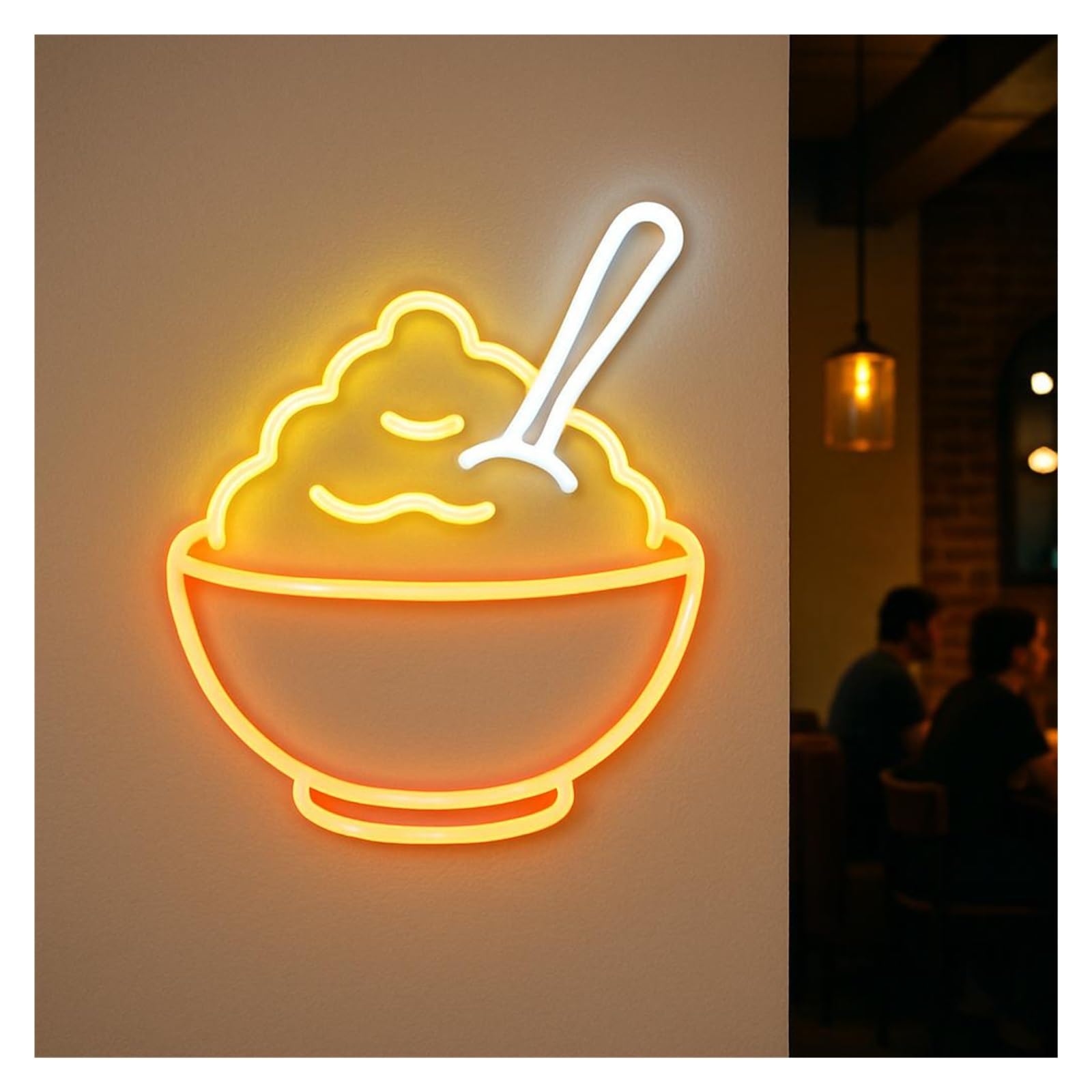 XENITE Hanging Art Neon Signs Mashed Potato Bowl Neon Sign, USB/Power Supplied for Home Kitchen Decor 51cm/20.08in