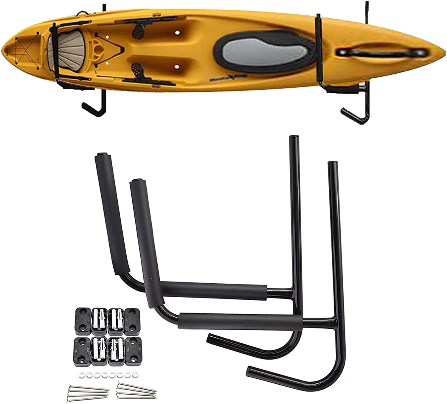 カヤック収納ラック、壁掛けカヌーサーフボード、フックハンガー付き