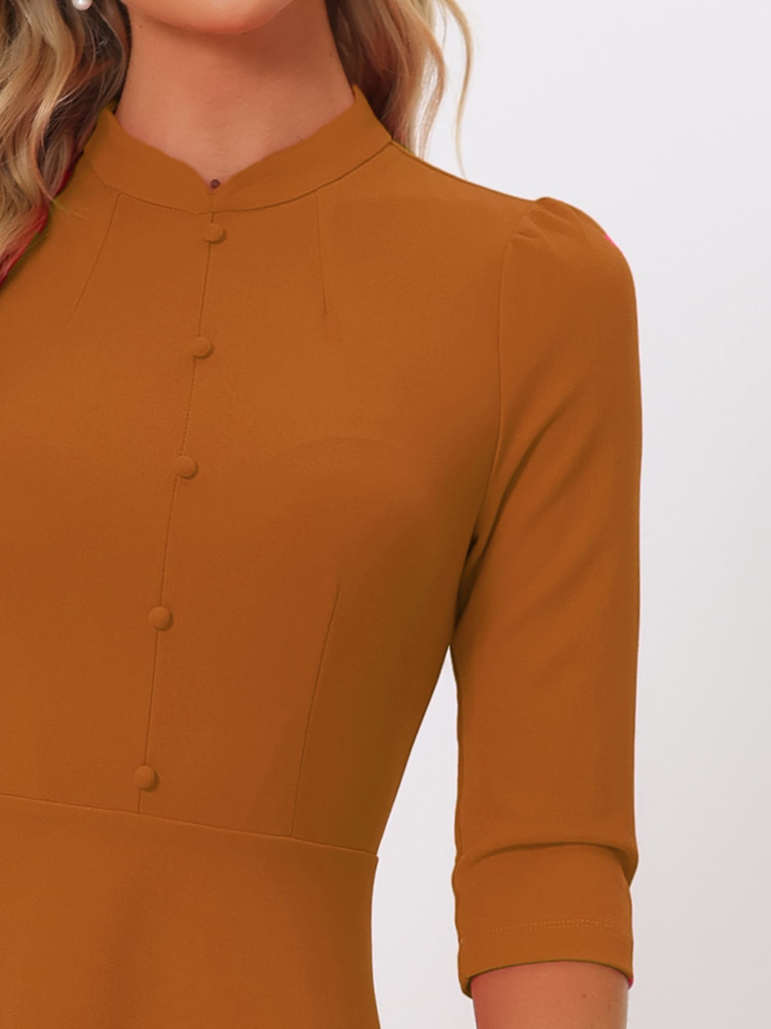 Allegra K Vestidos de Tubo para Mujer de Manga 3/4 con Cuello Alto Elegante Vestido de línea A de Negocios
