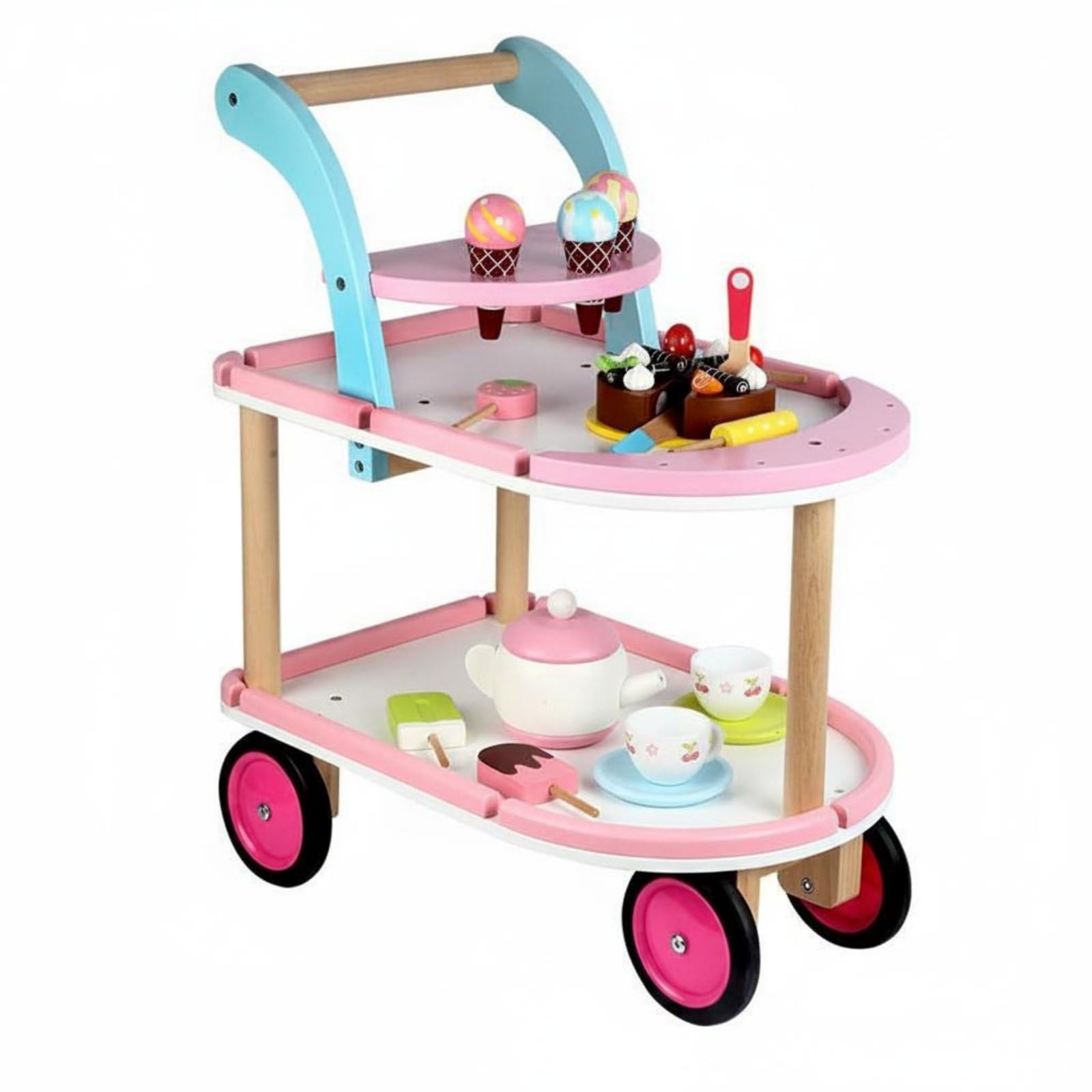 Qianly Eisdielenwagen mit Rollen Eisverkaufsstand aus Holz Soziale Fähigkeiten Holz-Eisdiele für Kinderzimmer