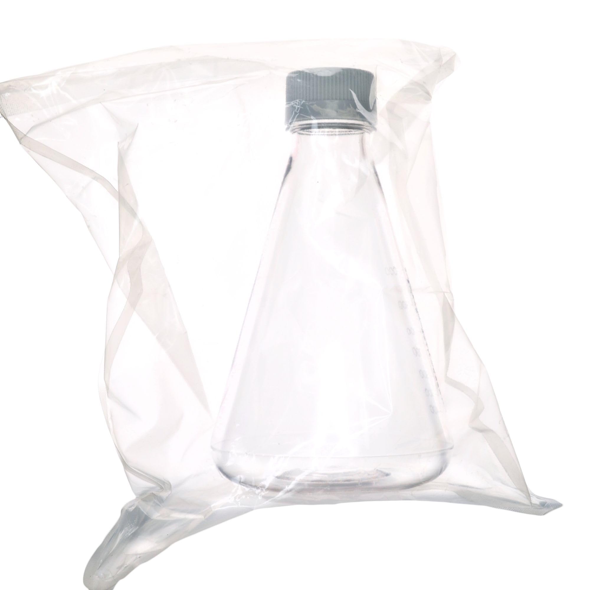 Eisco - Paquete de 6 frascos Erlenmeyer de PETG estériles de 1 litro, sin ventilación, fondo plano, grado de laboratorio, esterilizado gamma, clase USP VI, ideal para cultivo celular, procesamiento