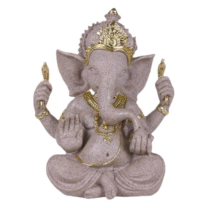 Statue de Ganesha éliminant les obstacles, décor d'autel en grès or