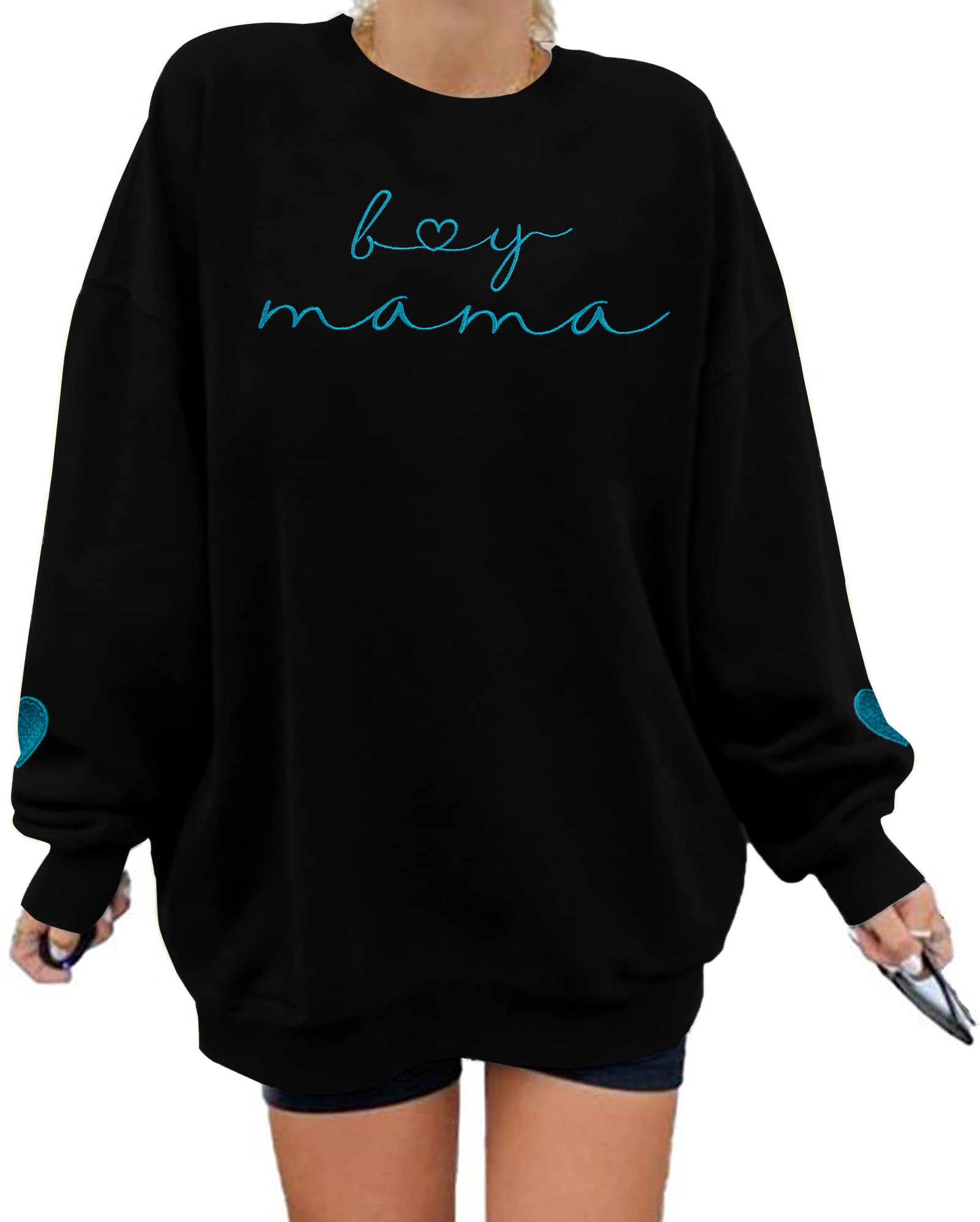 MYHALF Felpa girocollo oversize da donna: maglietta ricamata con scritta divertente per la mamma, a maniche lunghe, con stampa di lettere