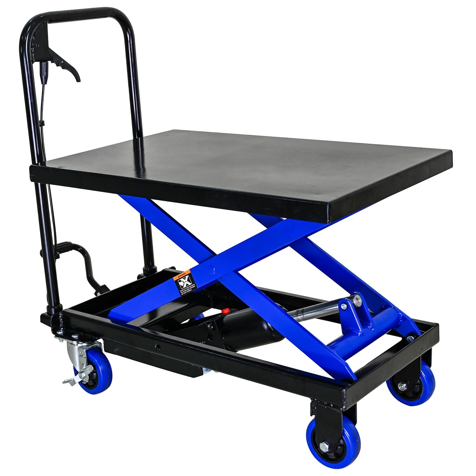 Hydraulic Lift Trolley, Hydraulic Lift Table Cart with 4 Wheels, Elevating Hydraulic Cart, 500 LBS Capacity, for Material Handling and Transportation, Black and Blue