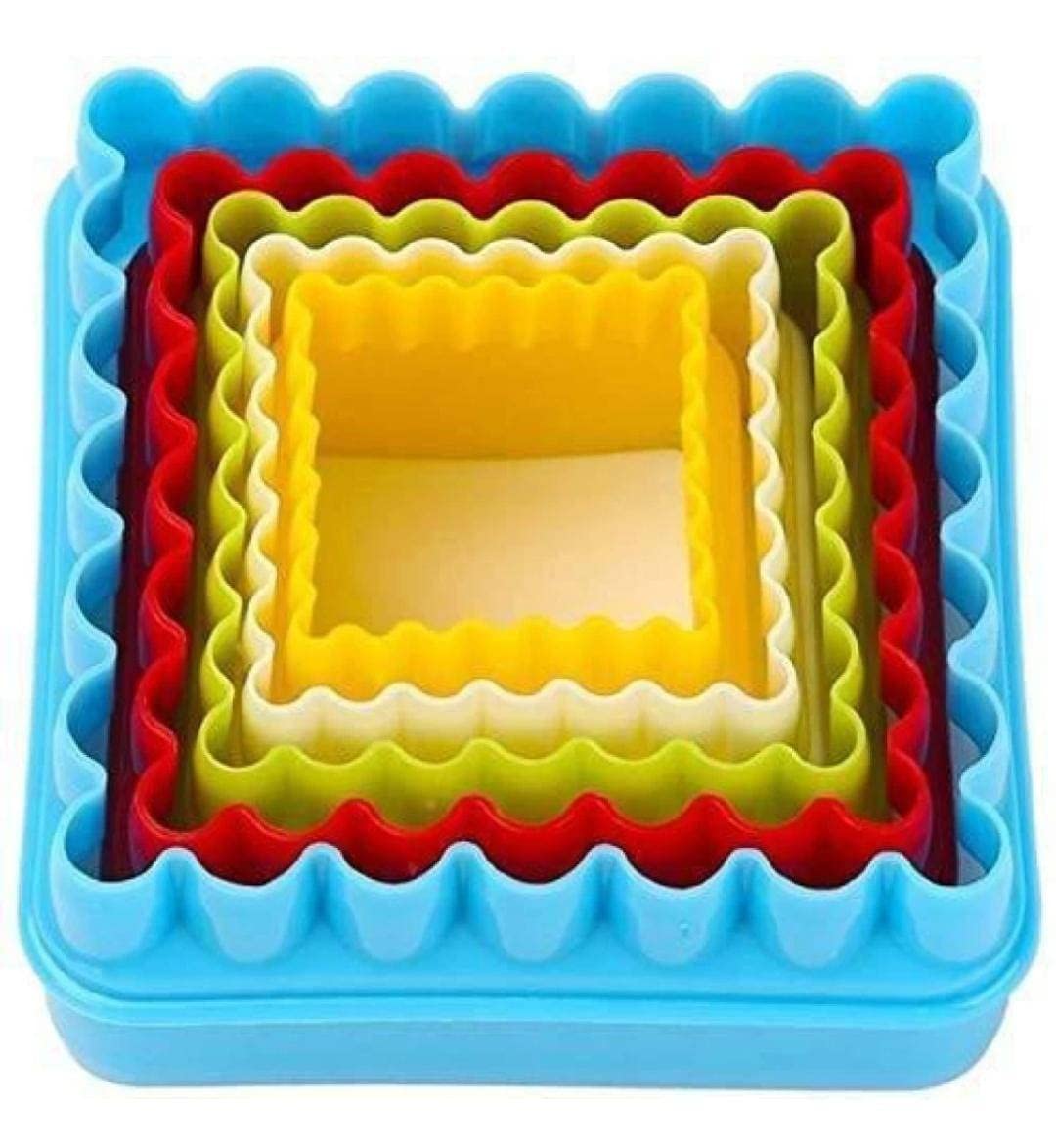 HOMEBAKERS MART Plastic Cookie Cutter Square Shape, 5 Piece square cookie cutter, Multi Color
