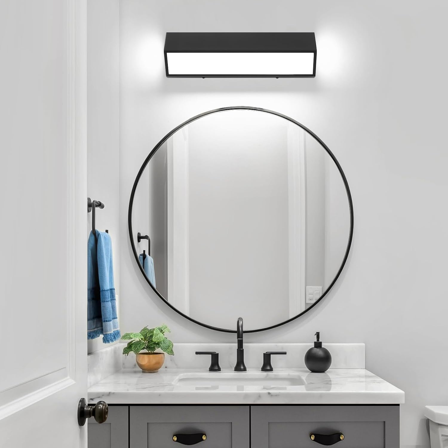 16-Inch LED Modern Bathroom Vanity Light Fixtures, Matte Black Modern Acrylic Bathroom Wall Lighting Fixtures Over Mirror (Cool White 6000K)