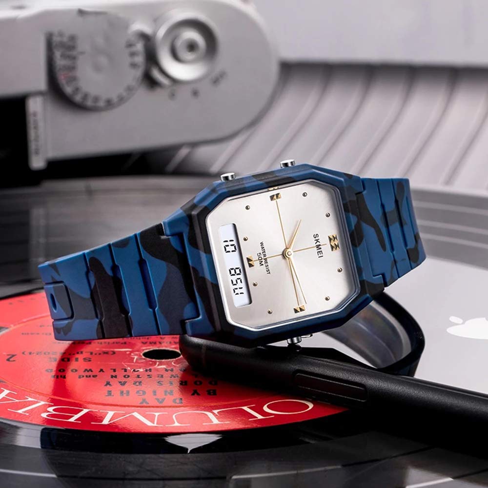 MASTOP Orologio sportivo digitale da uomo, quadrato, militare, impermeabile, con schermo a LED, cronometro, sveglia