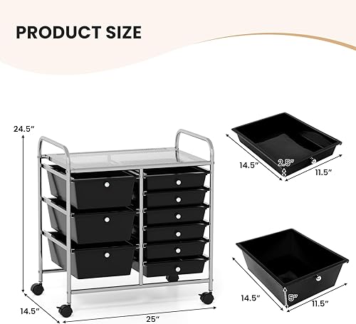 Vista 259 de LDAILY Carrito de almacenamiento con ruedas de 15 cajones, carrito rodante con cajones para aula, organizador de manualidades con ruedas con marco