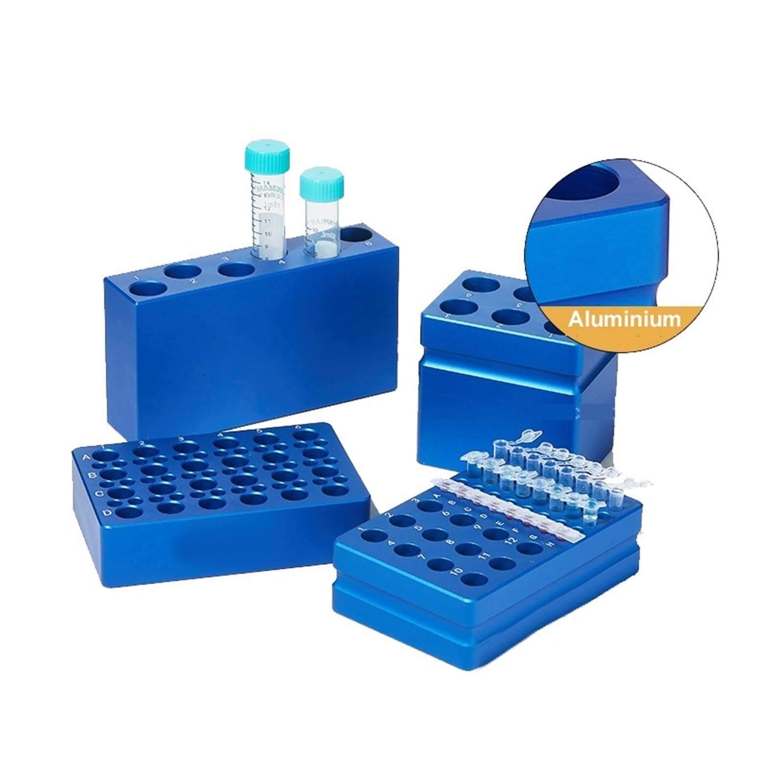 Gradilla Para Tubos De Centrífuga Caja de hielo de aluminio, bloque de tubo centrífugo, termostato de baja temperatura, módulo de congelación multiusos preenfriado, 0,2, 1,5, 5ml | 48Holes-Blue