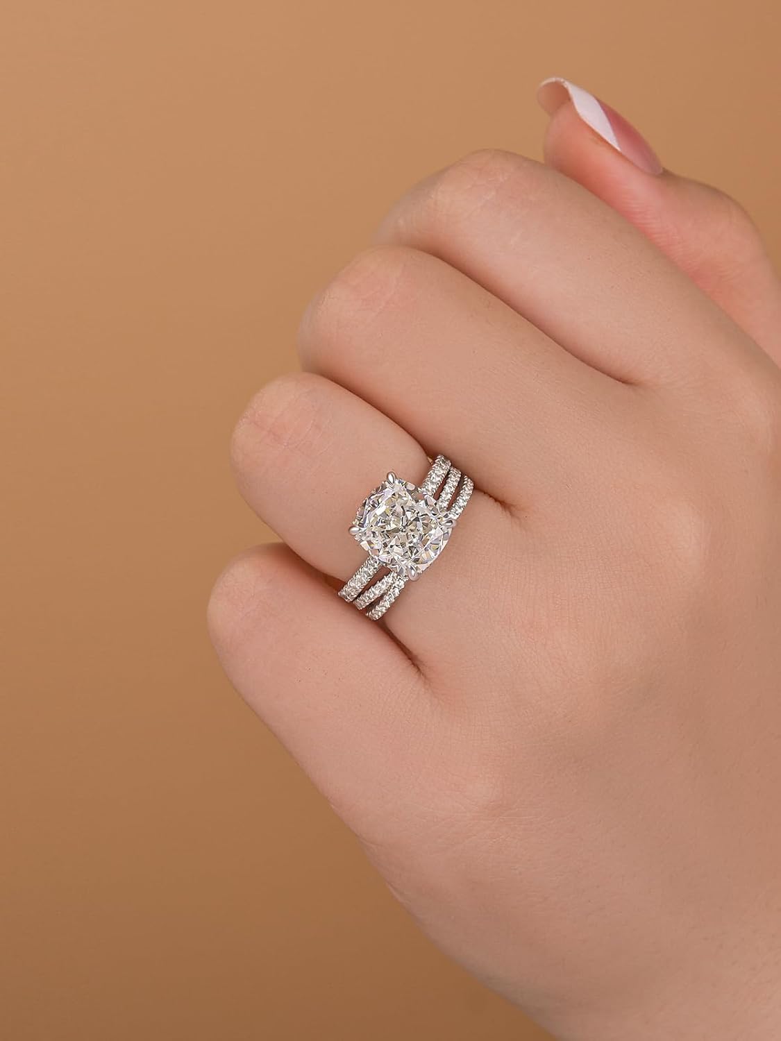 RODIFFY 5CT Pear Cut Engagement Ring/Ring Set for Women, S925 Silver Open Band 5A Cubic Zirconia Wedding Bridal Ring Set