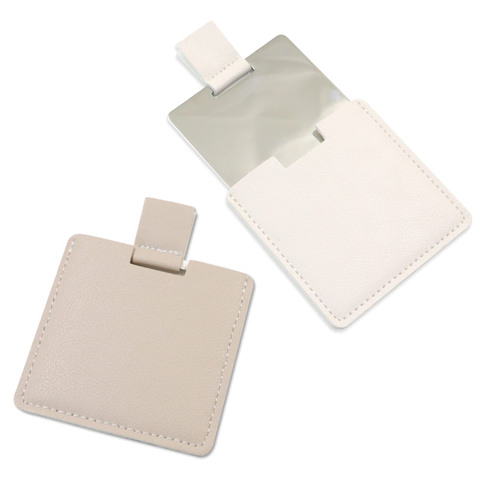 Espejo compacto de acero inoxidable irrompible para bolsos, espejo de viaje irrompible con funda de piel sintética, espejo de afeitar de mano para mujeres y hombres, maquillaje, regalo (gris y blanco)