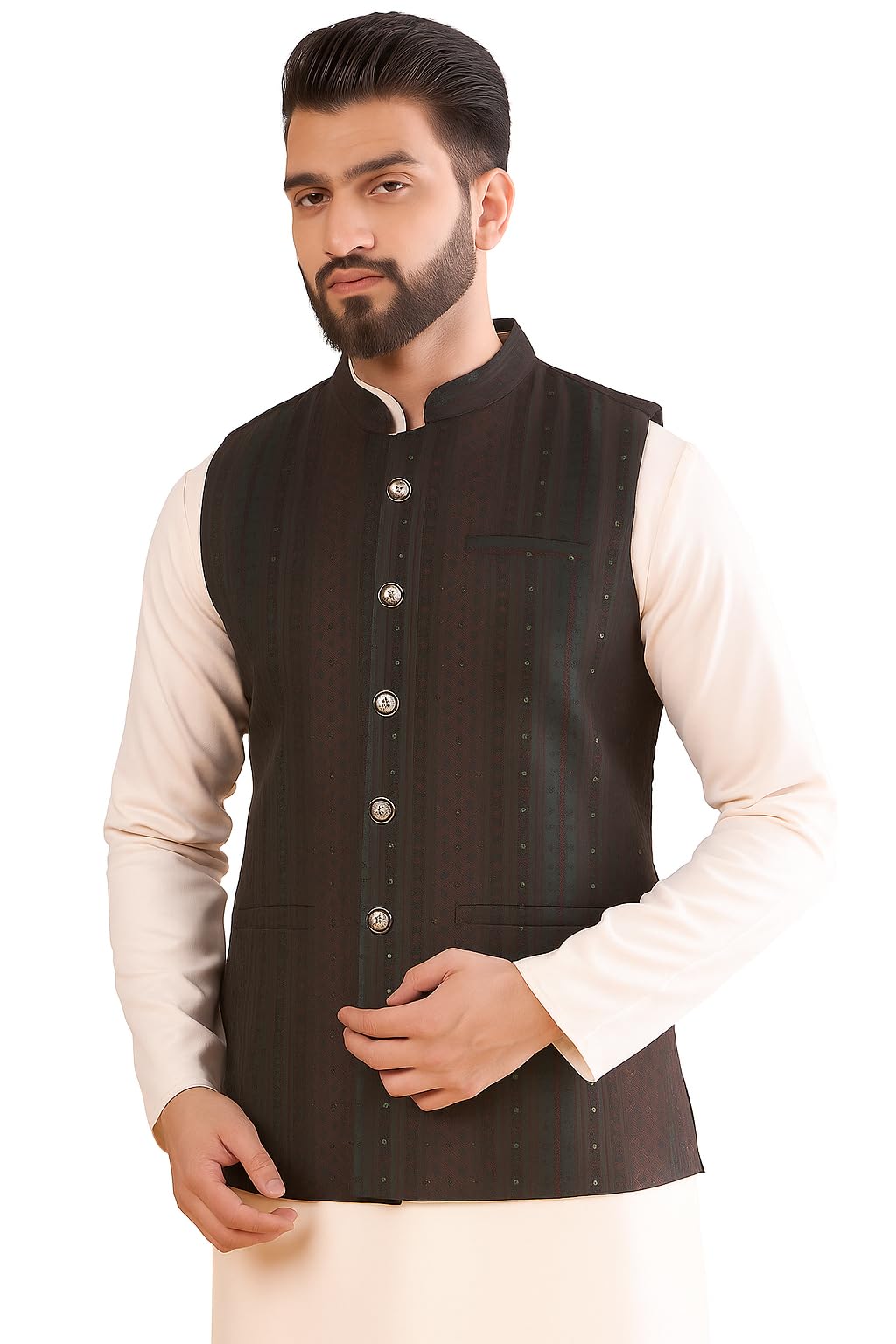 amazon brand - tavasya Mens Woven Design Mandarin Collar Nehru Jackets | Sleeveless Jacket | Ethnic Wear-picture-33