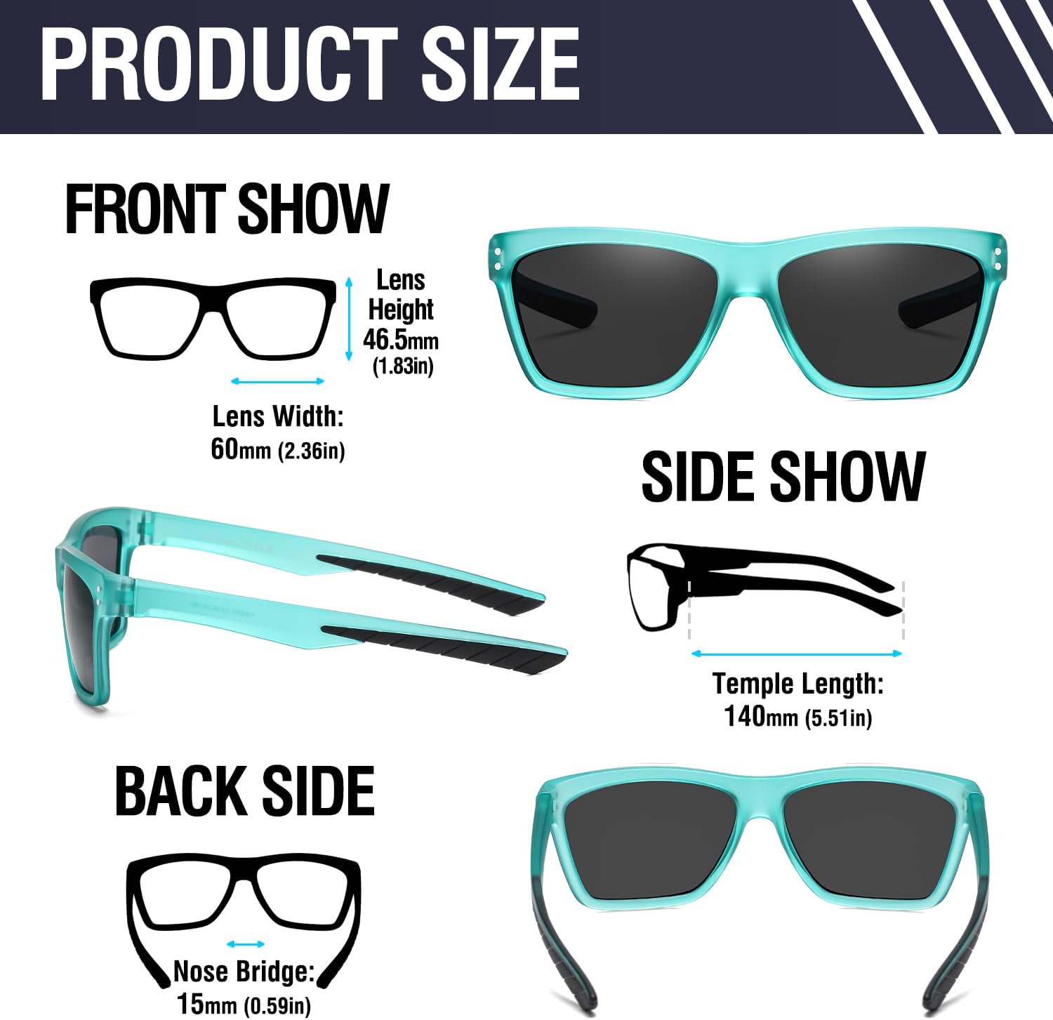 DUCO Polarized Sunglasses for Men Retro Square Shades with UV400 Protection Lightweight for Driving & Running DC6308 (B3 Transparent Green Frame Gray Lens)
