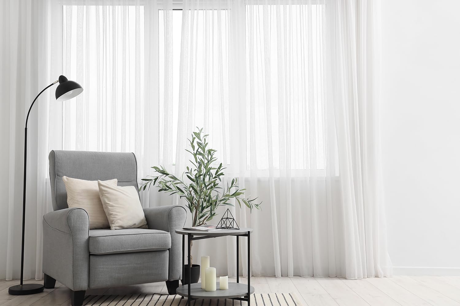 Generisch Gardinen mit Kräuselband Fertiggardine halbtransparent Voile Bleiband Vorhang Wohnzimmer Schlafzimmer Fenster Vorhänge Weiß (HxB 150x300 cm)