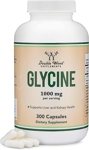 Suplemento de glicina - 1,000 mg de glicina en polvo por porción (300 cápsulas) El aminoácido relajante (Glicina) (probado por terceros, sin gluten,