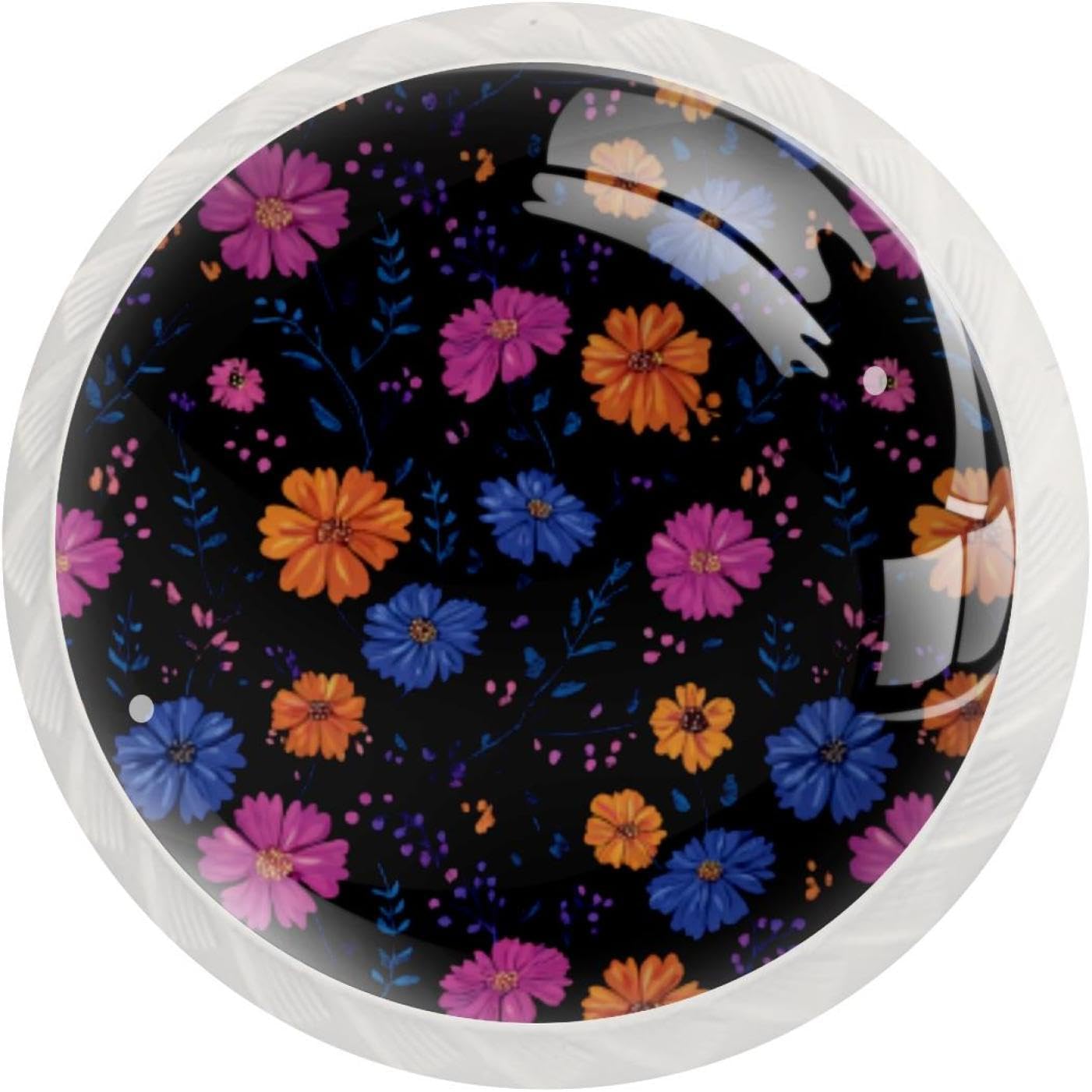 Black Base Little Flower (1) Decorative Cabinet Knobs, Crystal Glass Drawer Knobs with Screws for Kitchen Bathroom Dresser Wardrobe