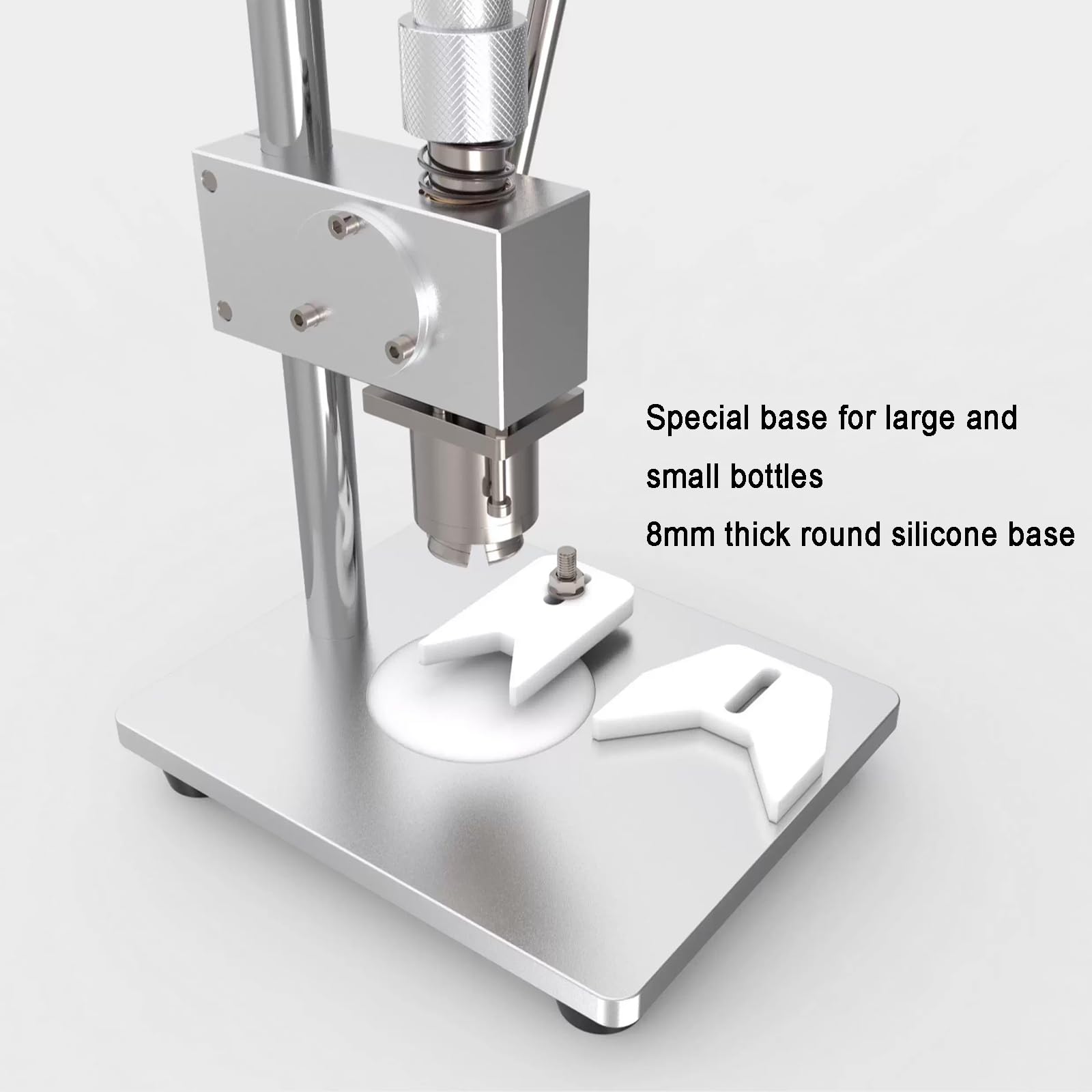Máquina selladora y prensadora de Viales Manual, para perfumes, Altura Ajustable, Tapa de Aluminio y plástico, eficiencia de 20 Botellas/min.
