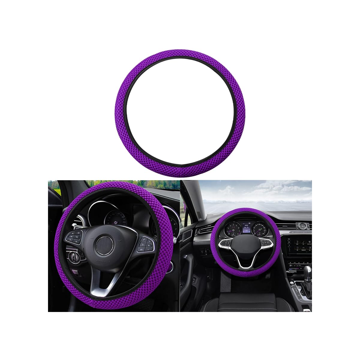 Moly Magnolia Elastic Stretch Steering Wheel Cover, Universal 15 Inch Automotive Steering Wheel Cover, Microfiber Breathable Anti-Slip Odorless Ice Silk, Warm in Winter Cool in Summer (Violet)