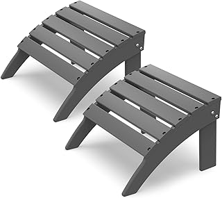 IVY&LANE Outdoor Adirondack Ottoman | Set of 2 | Folding | HDPE | Grey | Waterproof Patio Footrest for Adirondack Chair | Poly Lumber Foot Rest for Deck Backyard Patio