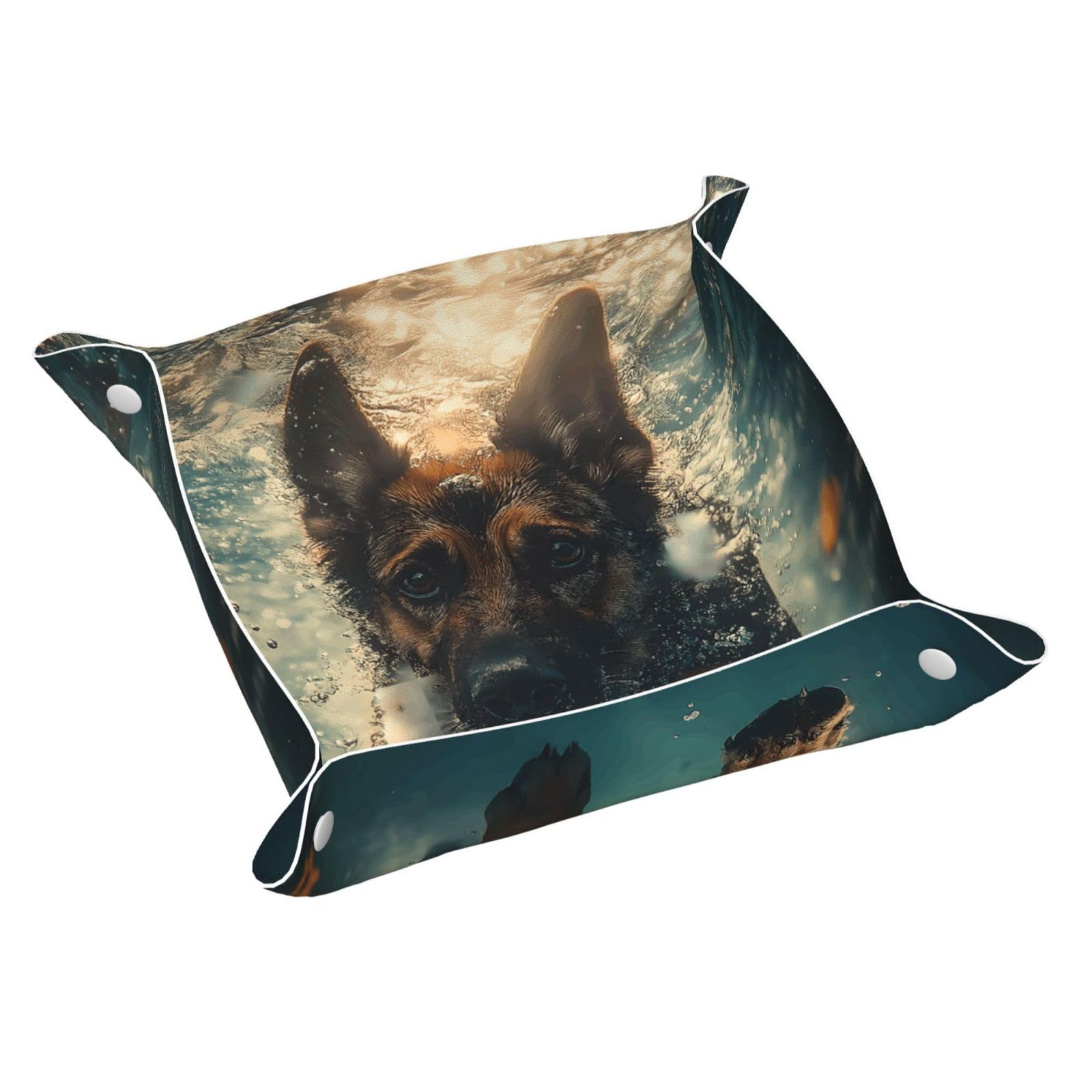 HLBSDM Cute German Shepherd Daisy Underwater Tray Men's Leather Valet Parking Portable Entrance Trays Bedside Storage Box