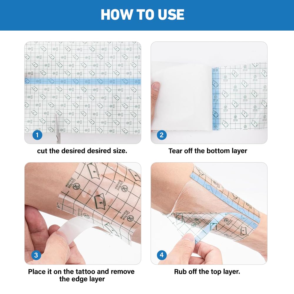 Lotvic Benda Trasparente Impermeabile, 20cm x 10m Cerotti Impermeabili, Pellicola Per Tatuaggi, Pellicola Protettiva Traspirante, Nastro Adesivo Elastico per Protezione, Anti-allergico