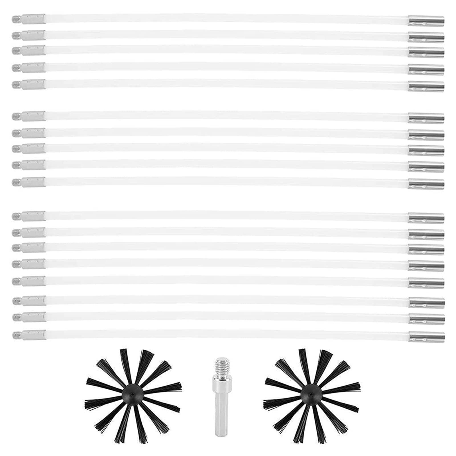 Set di spazzole per camino, spazzola per canna fumaria, set di pulizia con 18 aste flessibili, 2 testine in nylon (2 testine, 18 aste)