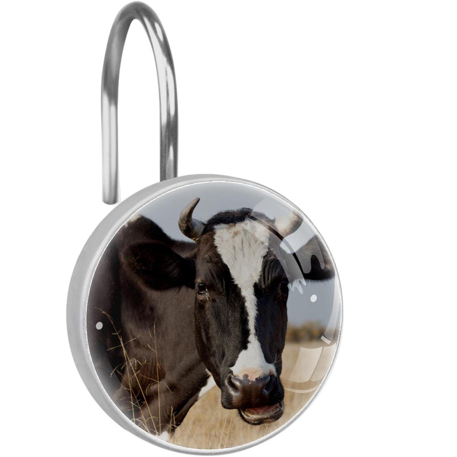 Crochets pour rideau de douche motif vache, anneaux animaux de la ferme suspendre