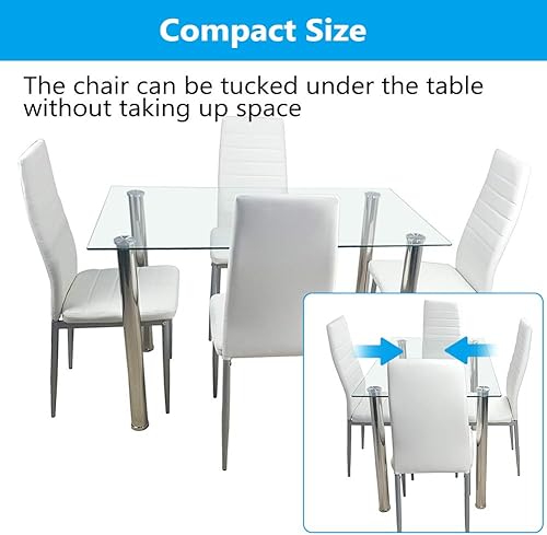 Miniatura 12 de Henf Juego de mesa de comedor de 5 piezas, moderno juego de mesa de comedor para 4 personas con mesa superior de vidrio templado y 4 sillas de piel