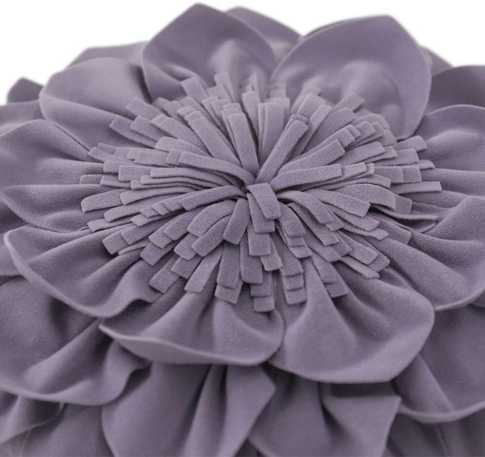 OiseauVoler Decorative 3D Flower Throw Pillows with Insert Included Accent Round Pillow Handmade Cushion for Couch Bed Chair Living Room Home Decor 12 Inch Purple