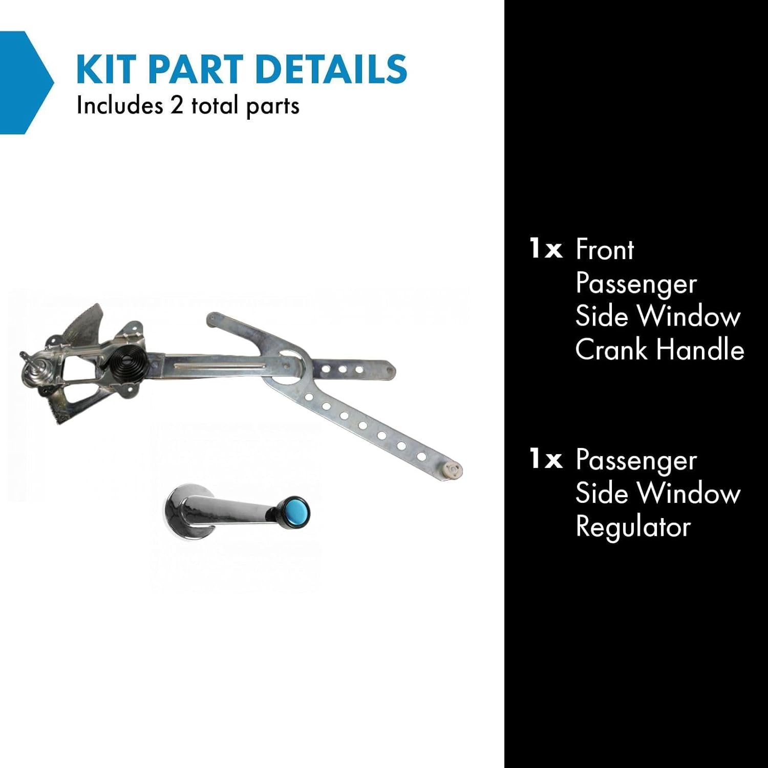 TRQ Front Right Manual Window Regulator Kit Window Crank Handle Passenger Side Compatible with 90-94 Chevrolet 88-94 GMC GM1354104