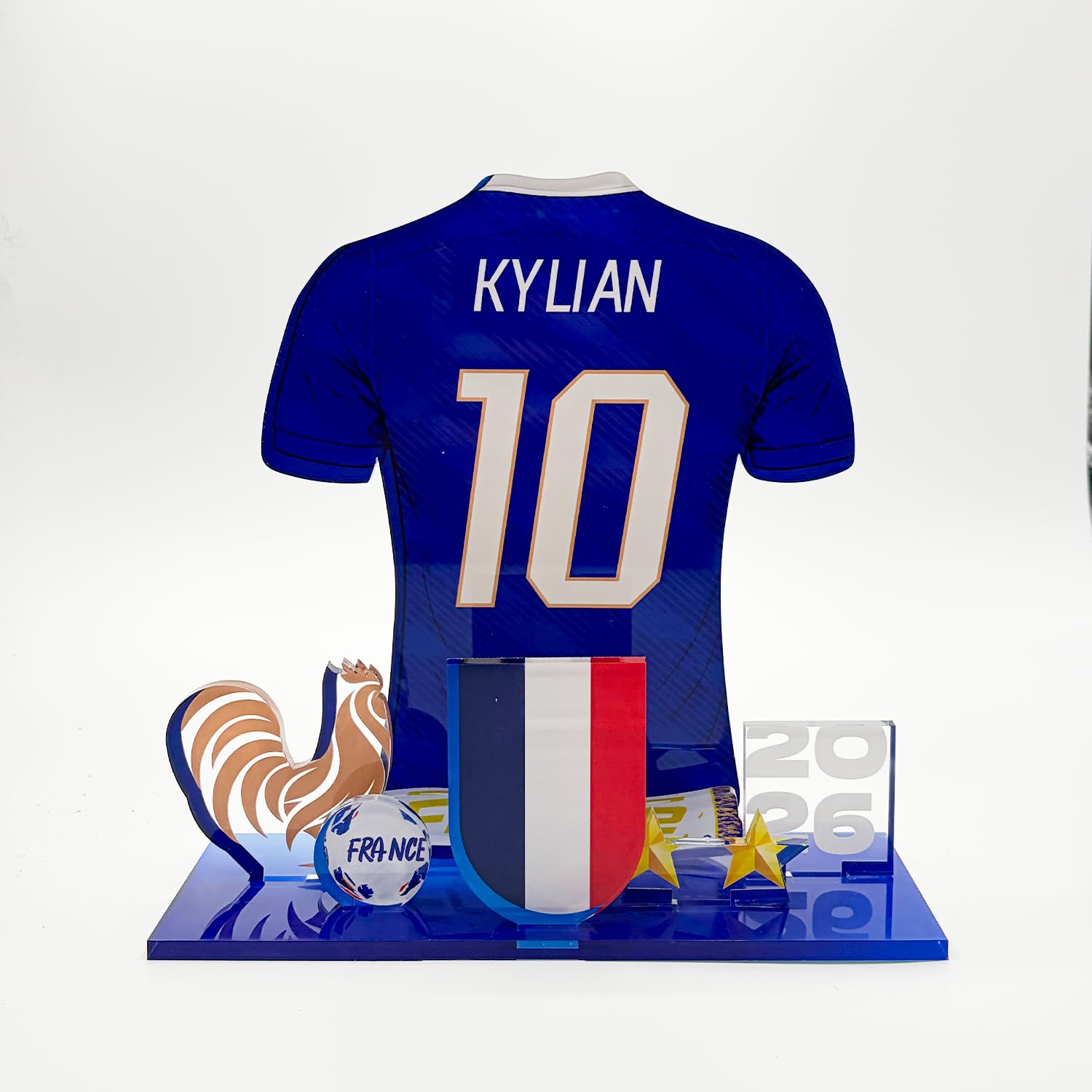 Kit Acrylique 3D Football France – Personnalisable Prénom & Numéro – Coupe du Monde 2026 – Décoration Supporter – Fabriqué en France (Bleu) | Personnalisable – Prénom & Numéro au choix