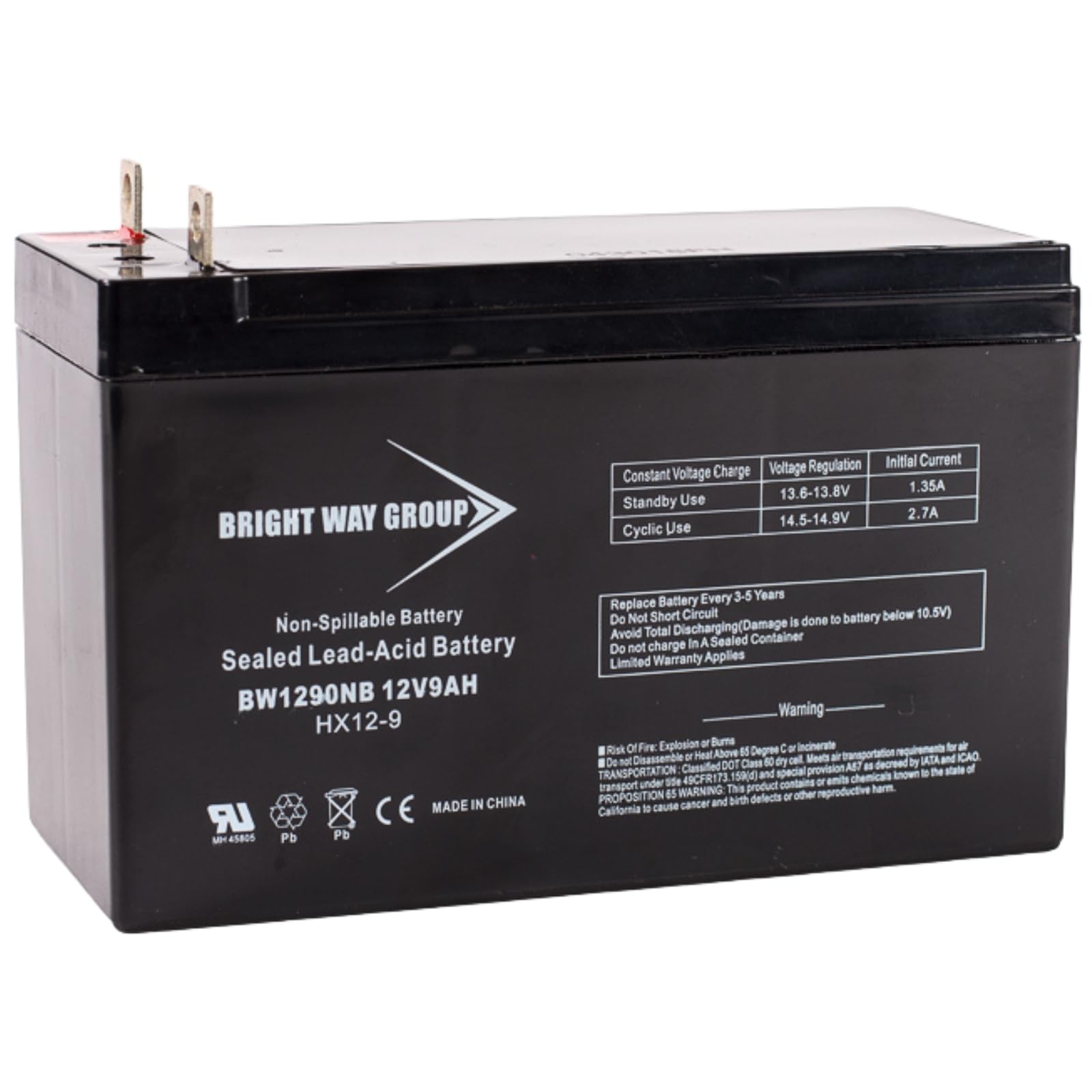 Generator Jump Starter Lawn & Garden Compatible Rechargeable SLA Battery, 12V 9Ah Nut and Bolt Terminals BW1290-NB
