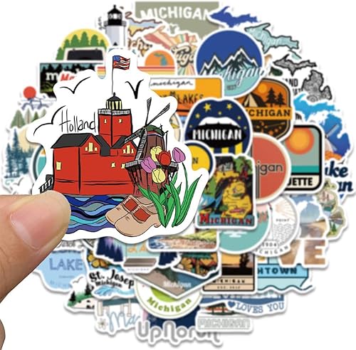 Miniatura 6 de Calcomanías del estado de Michigan, 50 unidades, calcomanías de vinilo impermeables para viajes de Michigan, botellas de agua, laptop, equipaje,