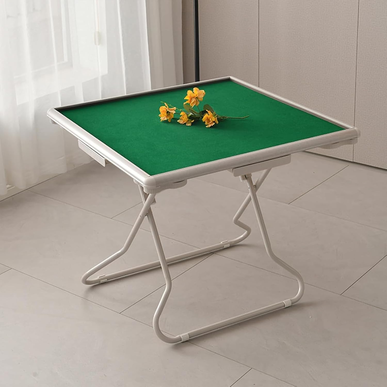 Foldable Mahjong Table 35", Portable Square Game Table with 4 Drawers & Cup Holders, for Poker, Board Games, Ideal for Home, Club, Party (Green)