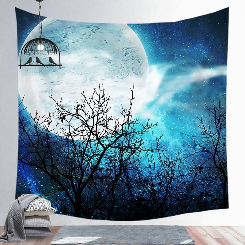 EHOMERY Tapestry Pack Black For Bedroom Aesthetic Vertical Blue Treetop Moon Mens Funny Tapestries Room Wall Hanging Blanket Living Art Décor 150X200Cm