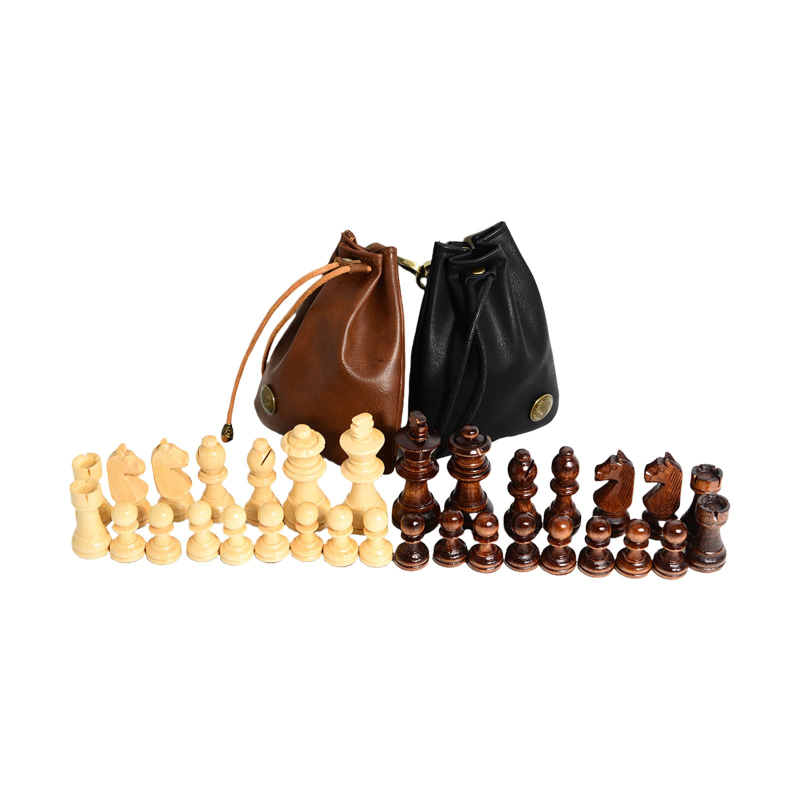 Internationale Schachfiguren aus Holz mit Tasche, handgeschnitztes Schachspiel, Spielfiguren, Schachbrettzubehör, 32 Stück