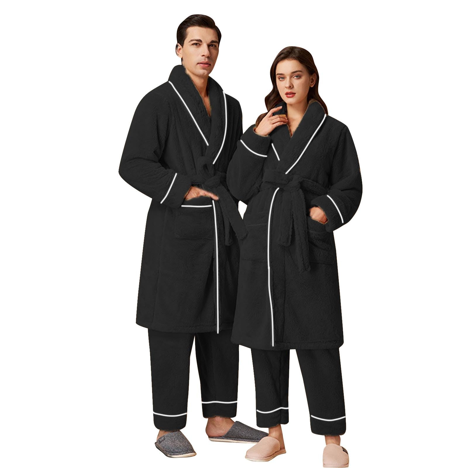 Generisch Nachtwäsche Herren Zweiteiliges Set Frühlingherbst Warmes Pyjama- Pyjama-Set für Herren Dicker doppelter Baumwollmischung Winterkleidung für Paare Herren Nachtwäsche Party