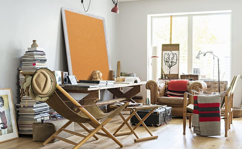 Vista 7 de WALGLASS Tablero de corcho, tablero de anuncios de 48 x 36 pulgadas, marco blanco para pared, tablero de anuncios decorativo para el hogar