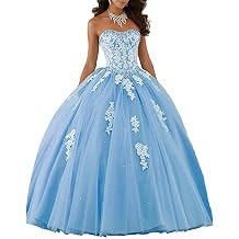 QXMYOO Ball Gown Sweet 16 Dress Quinceanera Formal Long Prom Dresses with Gold Applique