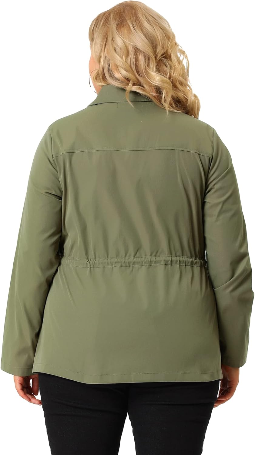 Agnes Orinda Plus Size Anorak Jackets for Women Drawstring Waist Trench Coat Utility Jacket with Pockets - Image 5