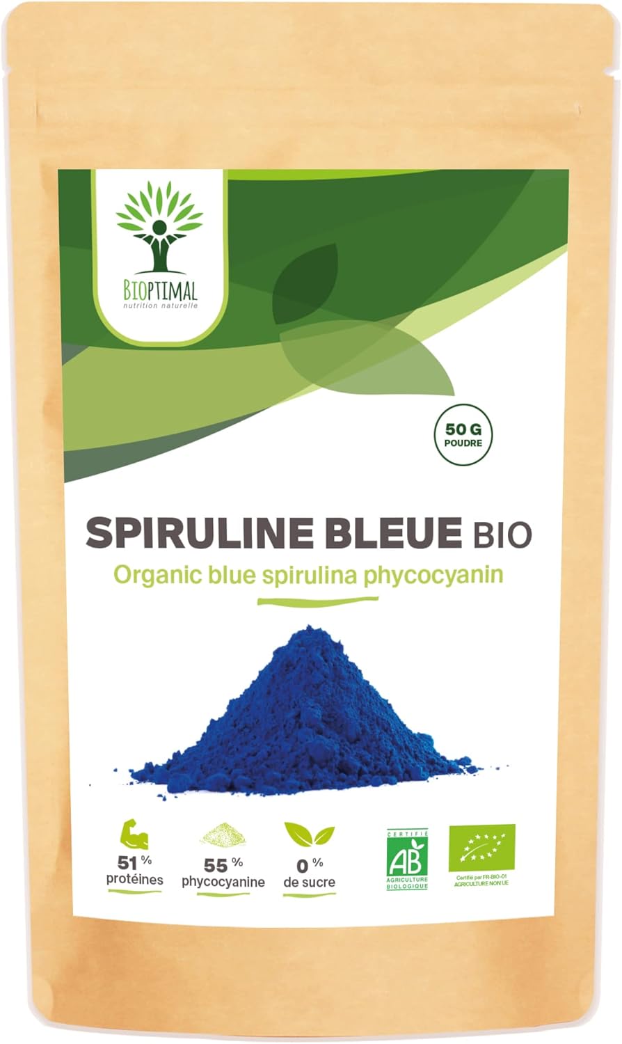 Spiruline Bleue Bio Bioptimal En Poudre 55 Phycocyanine Blue 51