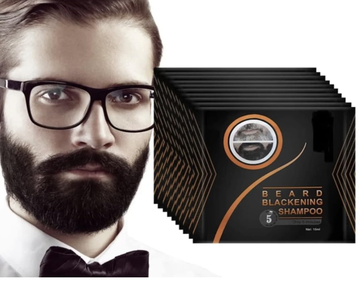 Black Beard Coloring for Men - Instant Darkening Shampoo for Beard, Mustache, Sideburns, and Facial Hair (10 Pack)