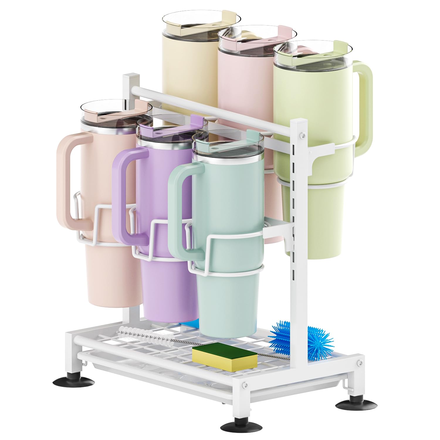 LOVINA Tumbler Water Bottle Organizer–Drying Rack for 40 & 30oz Tumbler with Handle, 2 In 1 Multi-functional Cup Storage Holder, Compatible with Cups,