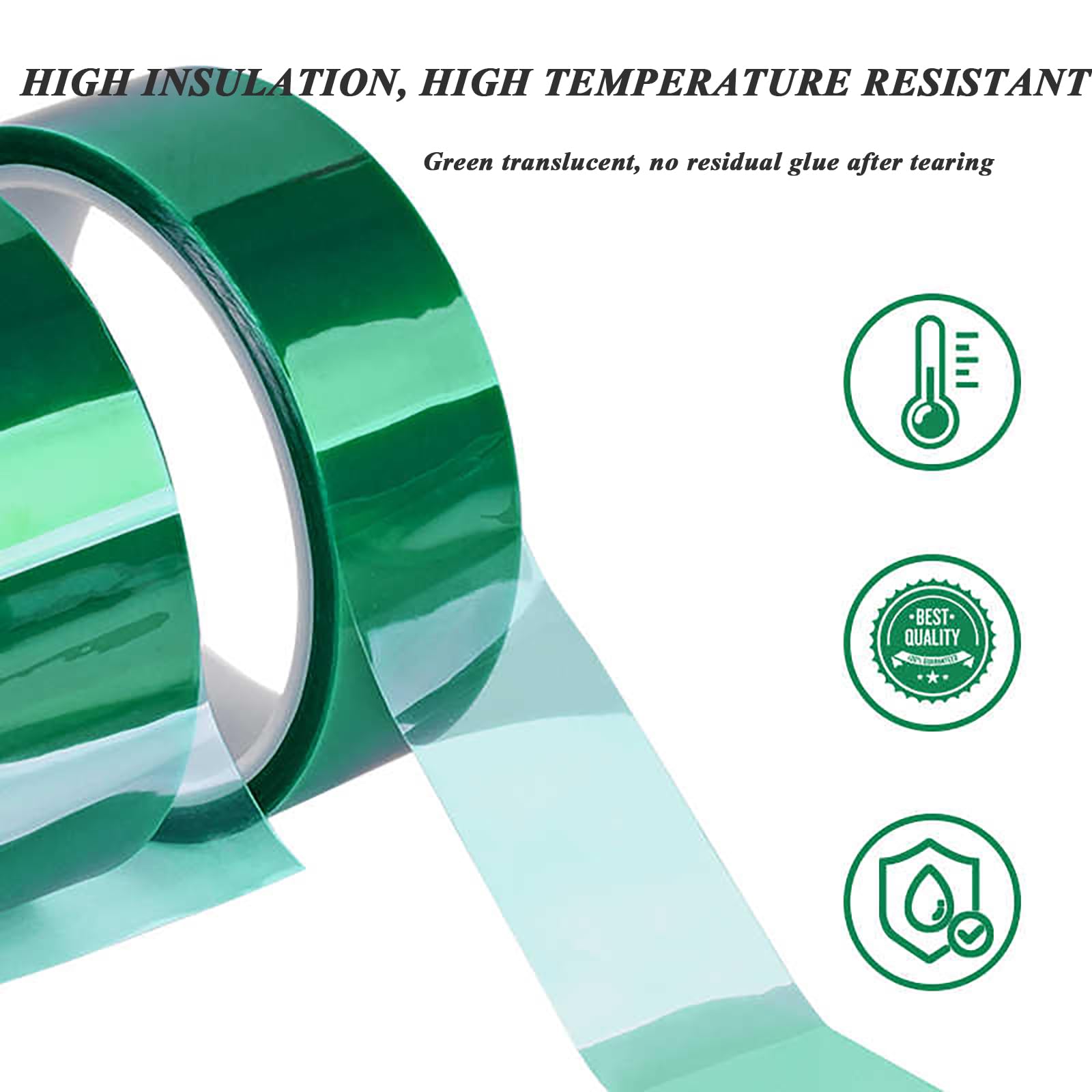 2 Rollen mit 0,06 mm dickem 10 mm-60 mm PET grünem hochtemperaturbeständigem Klebeband mit Einer Länge von 66 Metern / 216,54 Fuß säure- und alkalibeständigem Schutzband,50mm